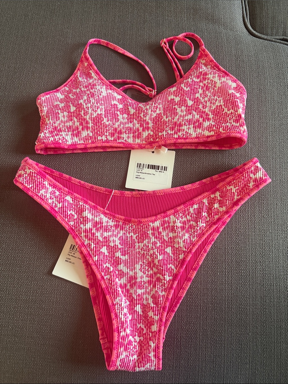 Women’s Honey Swim Pink Ribbed Print Bikini Set